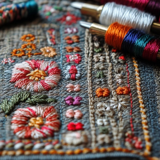 Detaliu broderie cusută manual